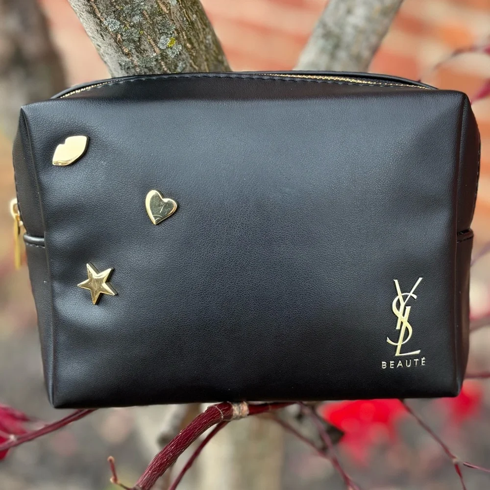 Yves Saint Laurent Black Cosmetic Bag with Gold Charm Accents! Limited edition